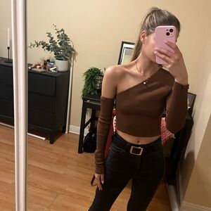 Brown One-Shoulder Women's Top